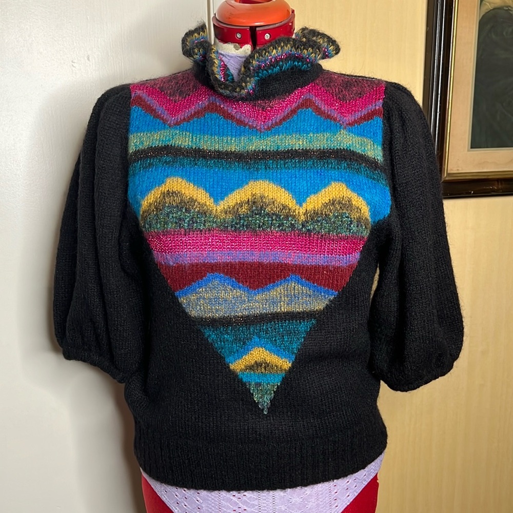 Vintage Cassidy Ruffle Neck Made in Italy Mohair Puff Sleeve Sweater